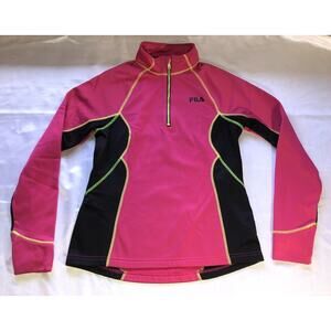 FILA Performance Athletic Sweater Jacket Barbiecore Pink Black 1/4 Zip womens Sm